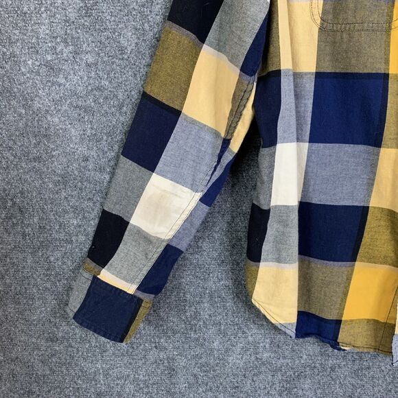 American Eagle Outfitters Button Up Shirt Men M Block Plaid Navy Gold Classic - Picture 14 of 15